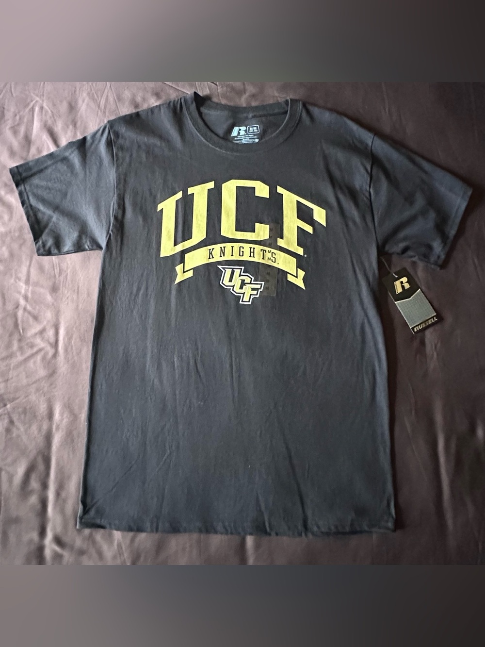 Russell Athletic Black T-Shirt with Gold UCF Knights Logo-Size M